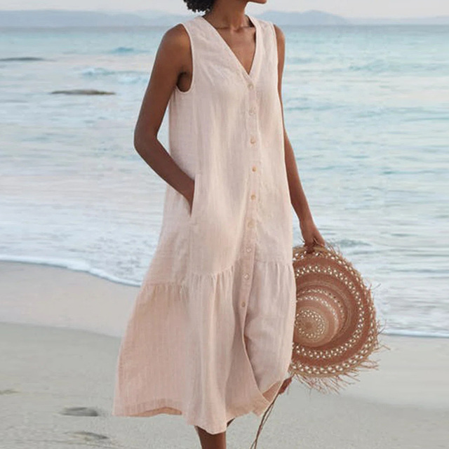Kimberly Benn | Button-Front Sleeveless Beach Dress