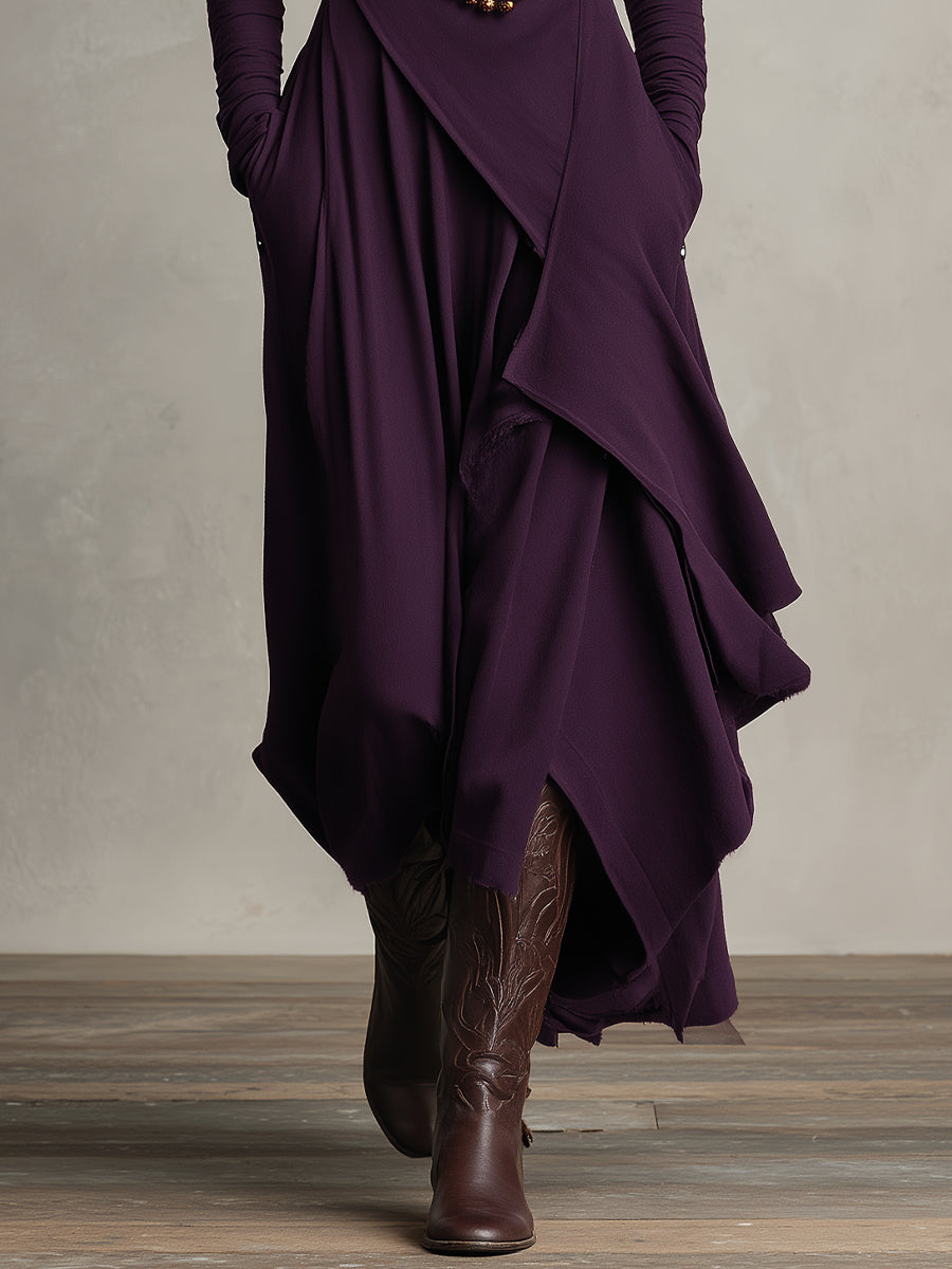 Kimberly Benn | Asymmetrical Maxi Knit Dress With Roll Neck