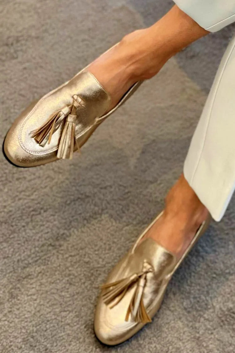 Kimberly Benn | Gold Mocassin With Tassels
