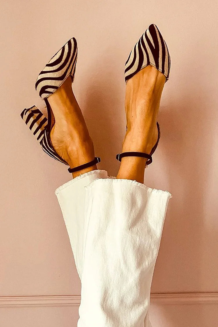 Kimberly Benn | Zebra-Print Pointed Toe Pumps With Ankle Strap