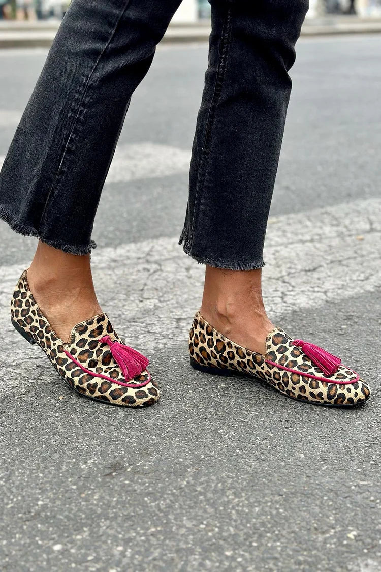 Kimberly Benn | Animal Print Loafer With Fuchsia Fringes