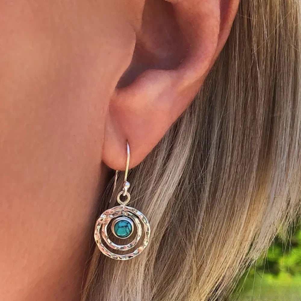 Kimberly Benn | Boho Earrings with Turquoise Stone in Silver and Gold