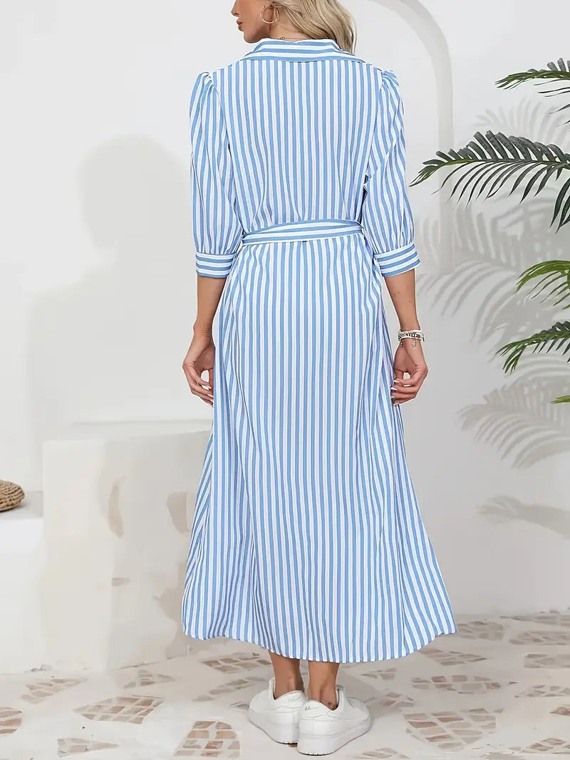 Kimberly Benn | Belted Striped Shirt Dress