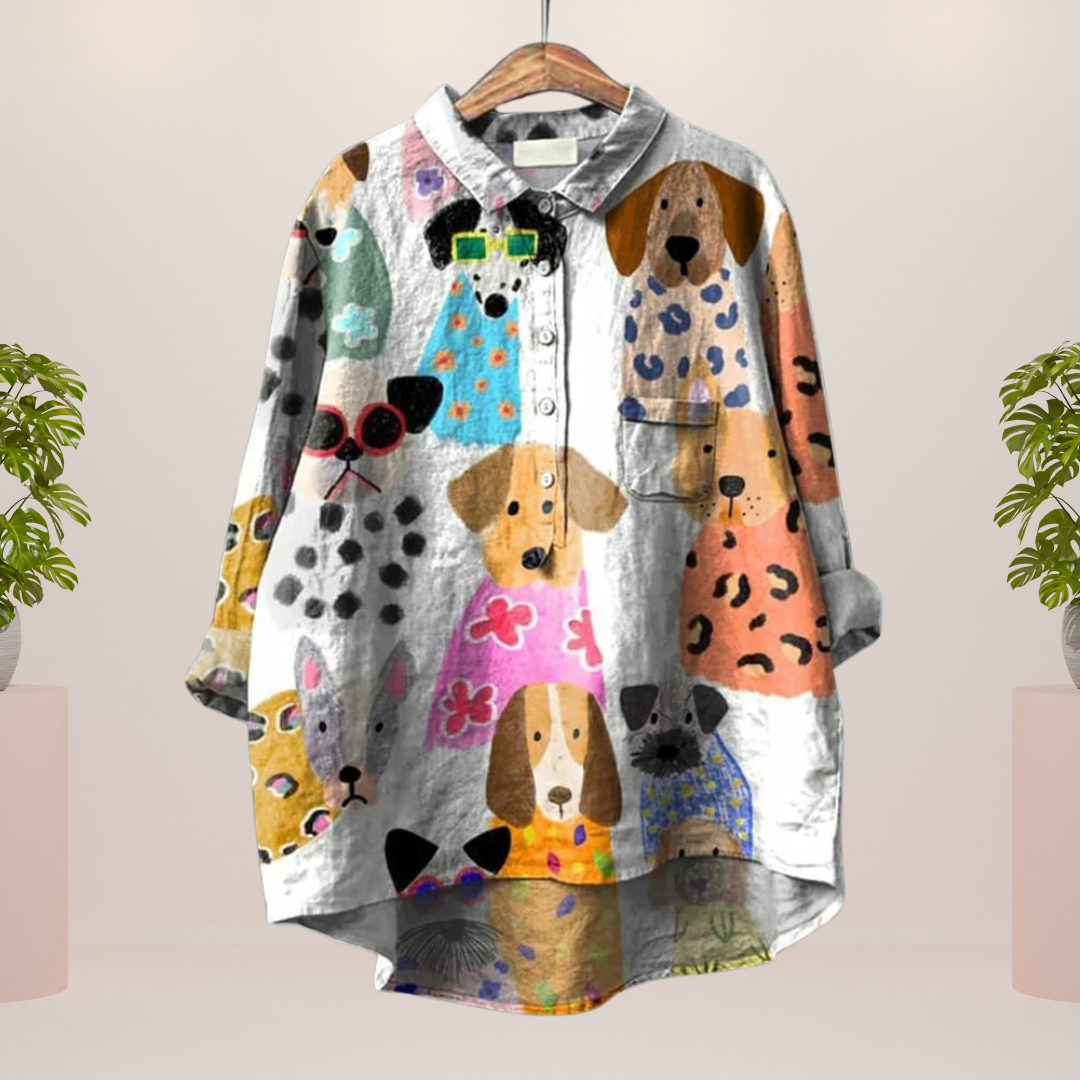 Kimberly Benn | Dog Print Button-Up Shirt