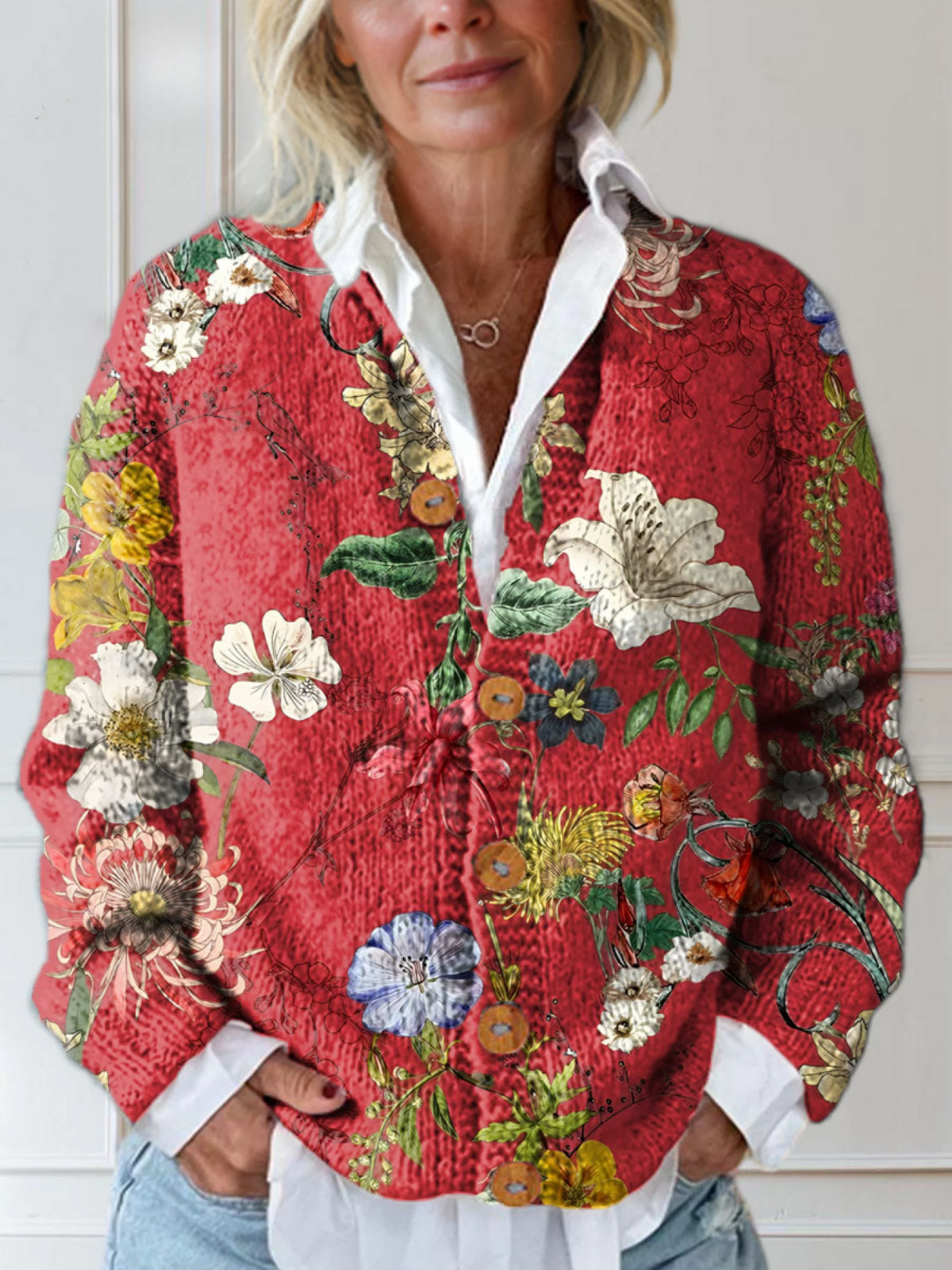 Kimberly Benn | Vintage Floral Art Print Buttoned Cardigan Sweater