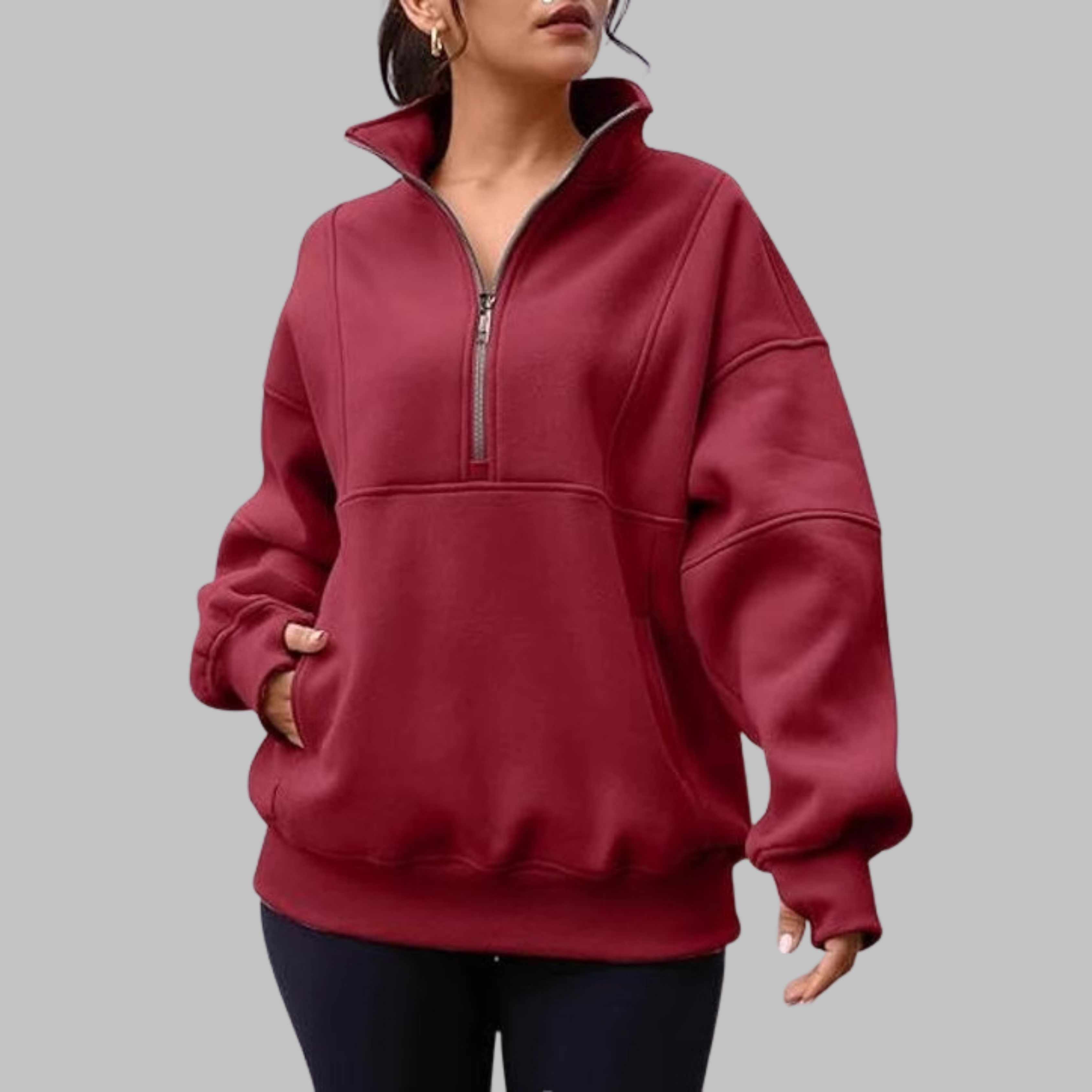 Kimberly Benn | Comfy Collar Half Zip Oversized Long Sleeve Sweatshirt