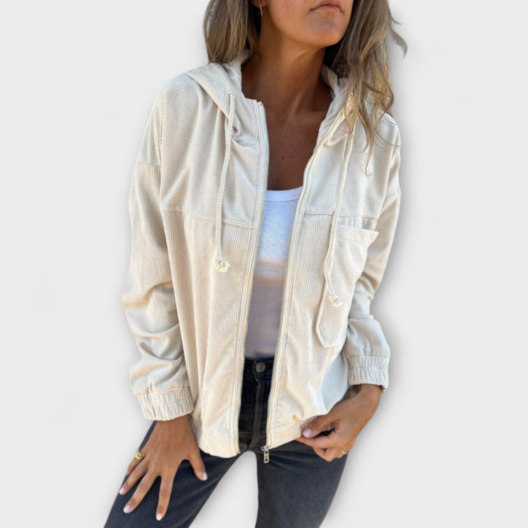 Kimberly Benn | Corduroy Zip-Up Hooded Jacket