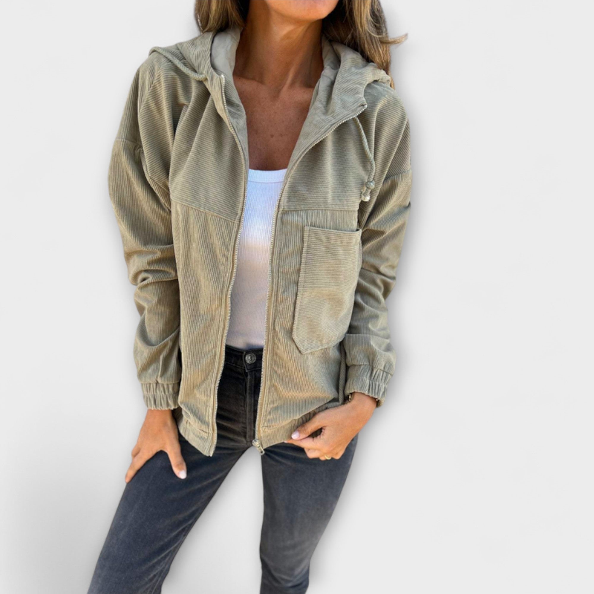 Kimberly Benn | Corduroy Zip-Up Hooded Jacket