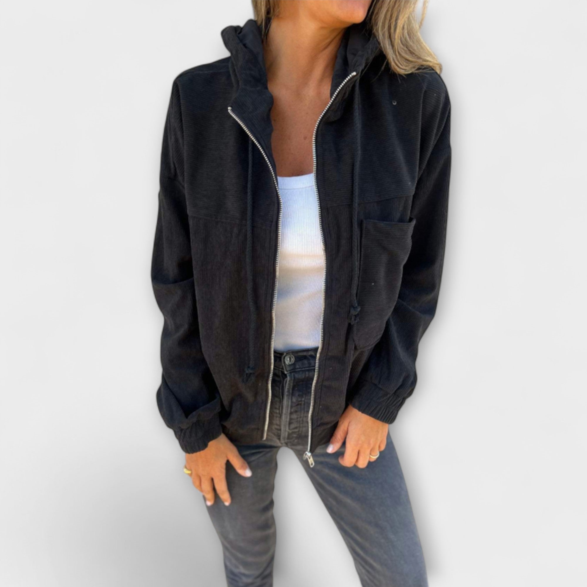 Kimberly Benn | Corduroy Zip-Up Hooded Jacket