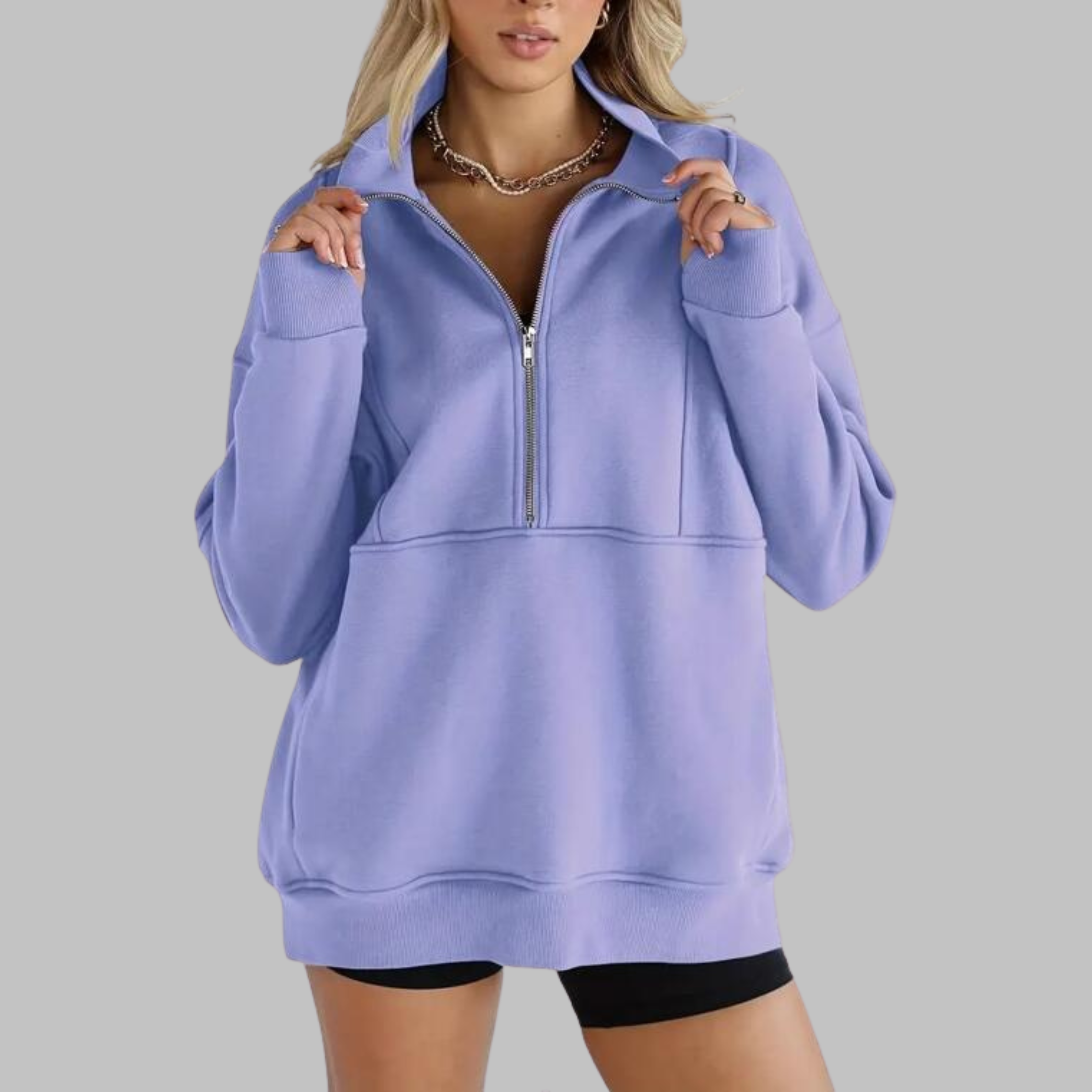 Kimberly Benn | Comfy Collar Half Zip Oversized Long Sleeve Sweatshirt