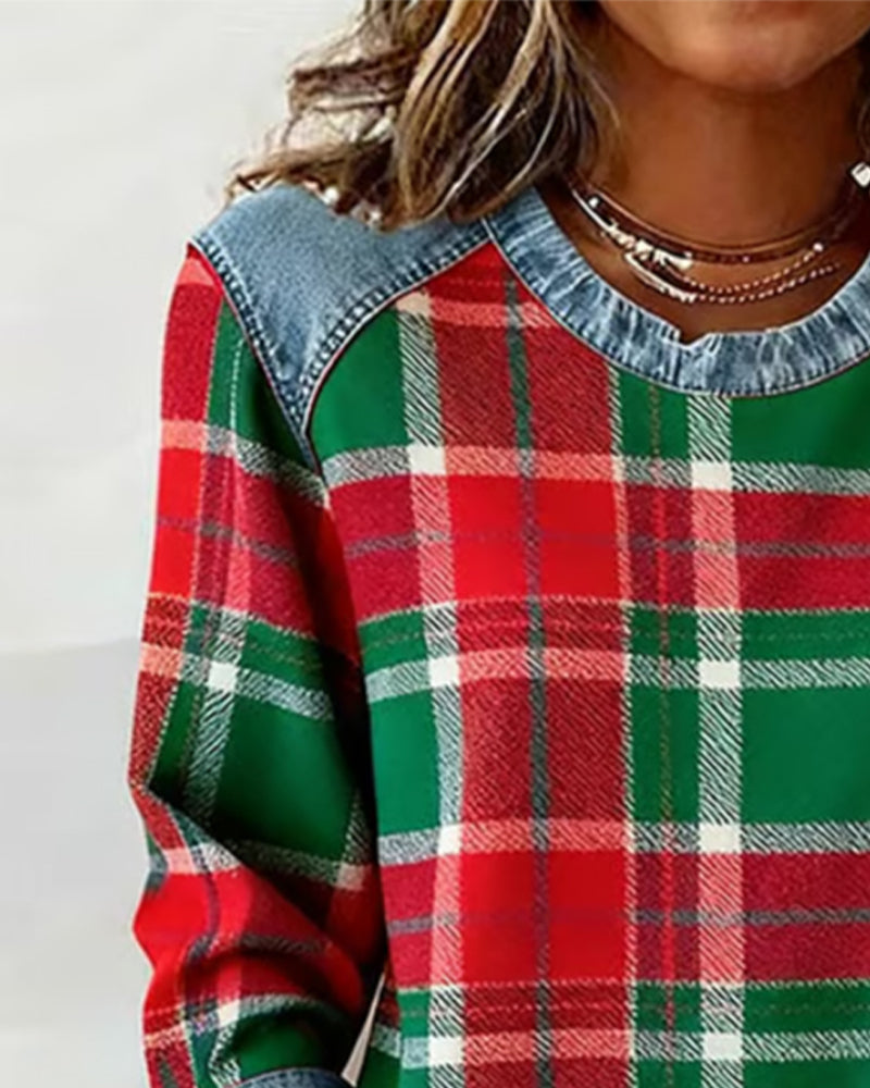 Kimberly Benn | Sweatshirt With Checkered Patchwork