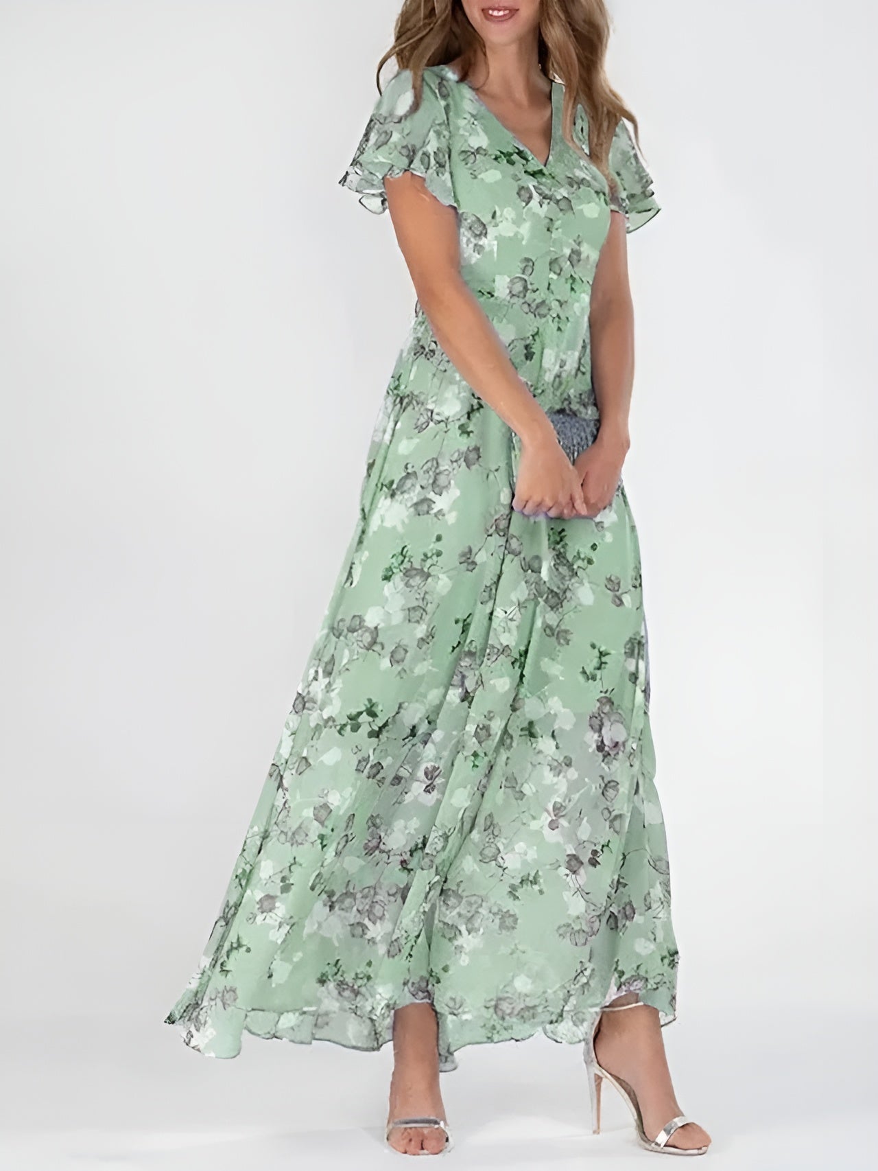 Kimberly Benn | Flutter Sleeve Floral Maxi Dress