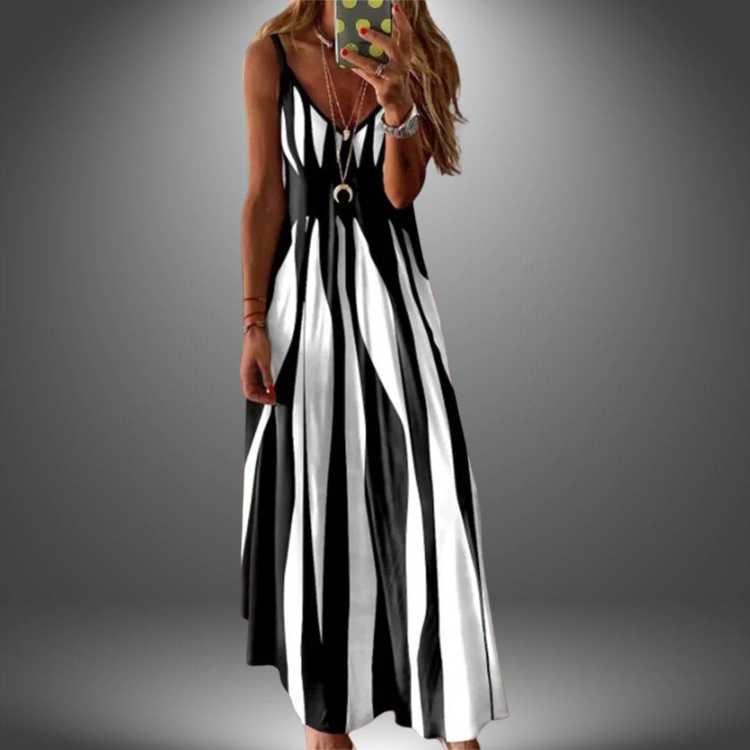 Kimberly Benn | Elegant Sleeveless Stripe Printed Long Dress