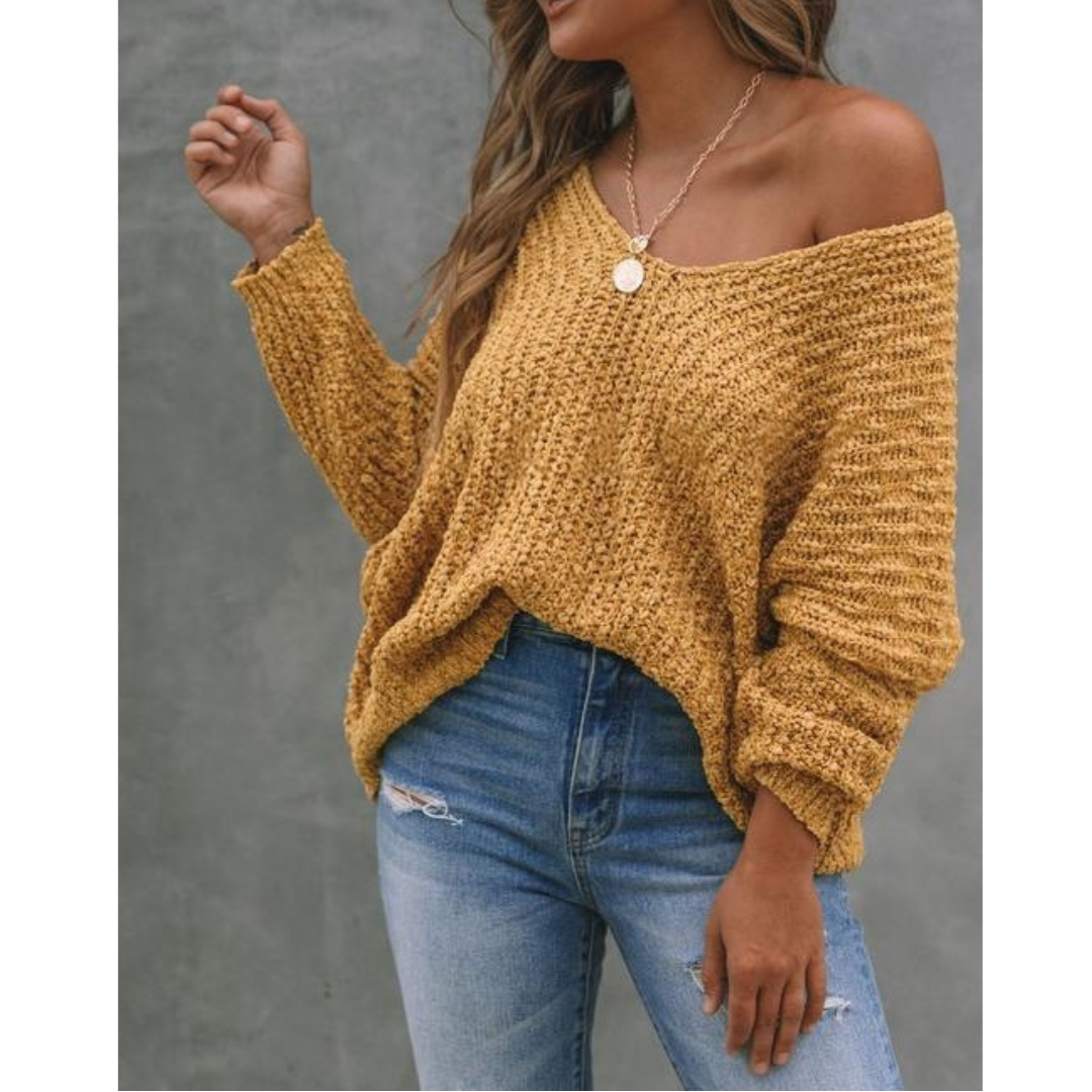 Kimberly Benn | Lightweight V-Neck Long Sleeve Drop Shoulder Sweater