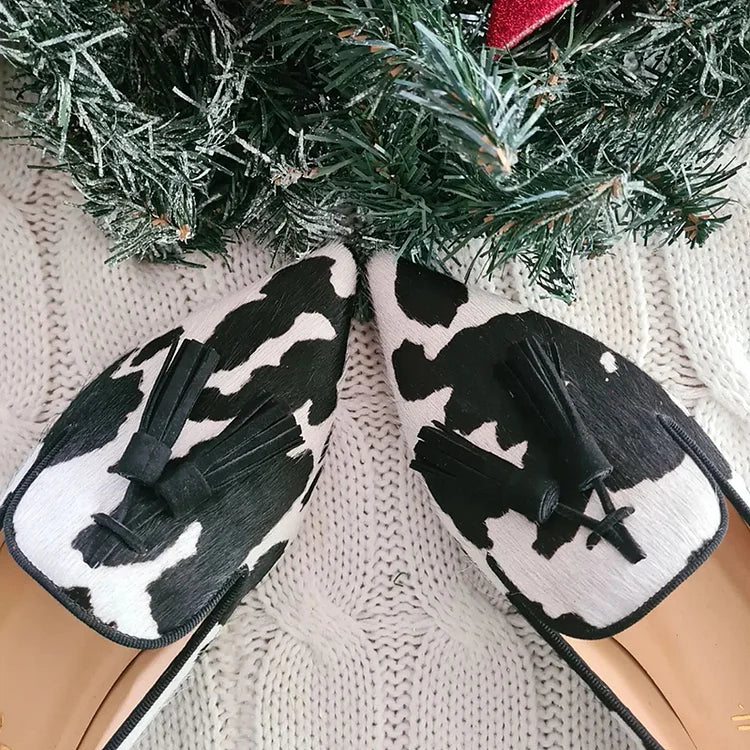 Kimberly Benn | Cow Print Loafers With Tassel