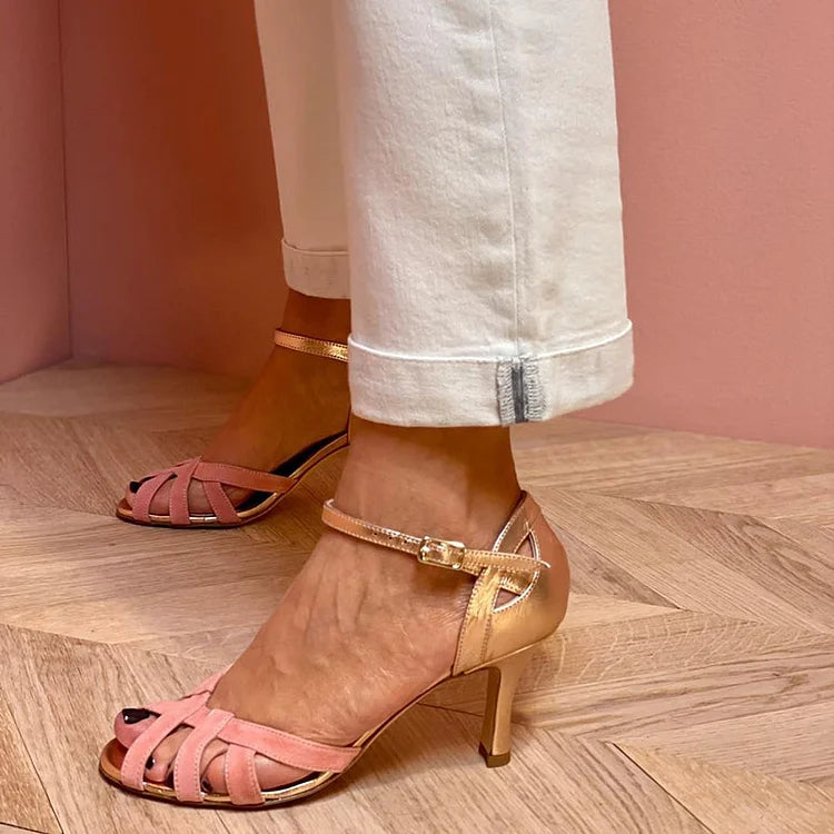 Kimberly Benn | Strappy Peach Mid Heels