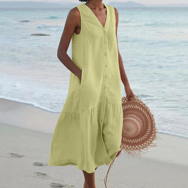 Kimberly Benn | Button-Front Sleeveless Beach Dress