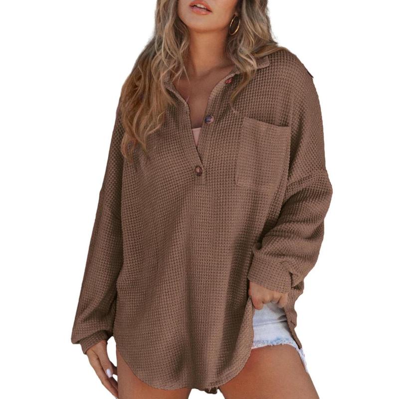 Kimberly Benn | Casual Oversized Waffle V-Neck Long Sleeve Sweater