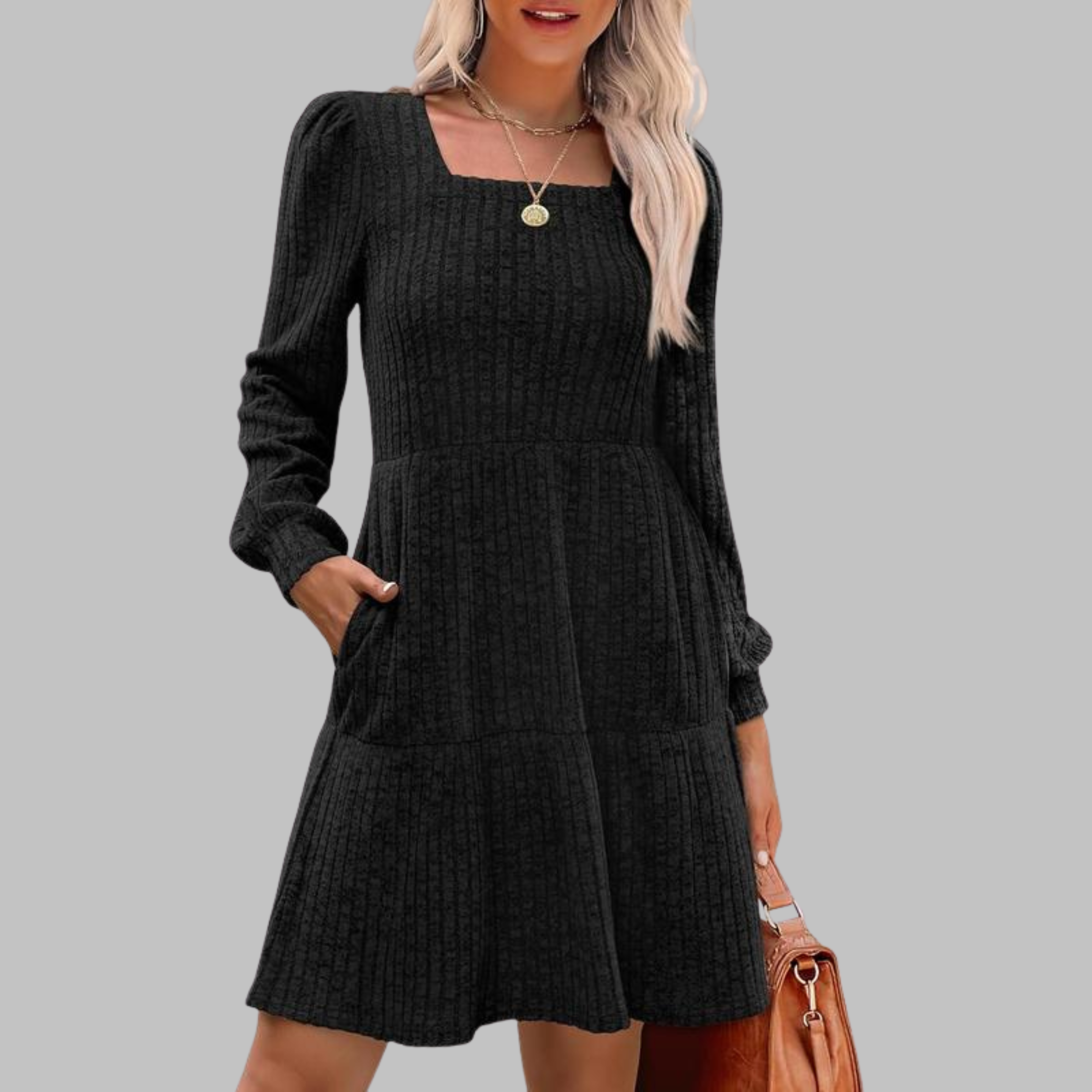 Kimberly Benn | Casual Square Neck Long Sleeve Midi Dress
