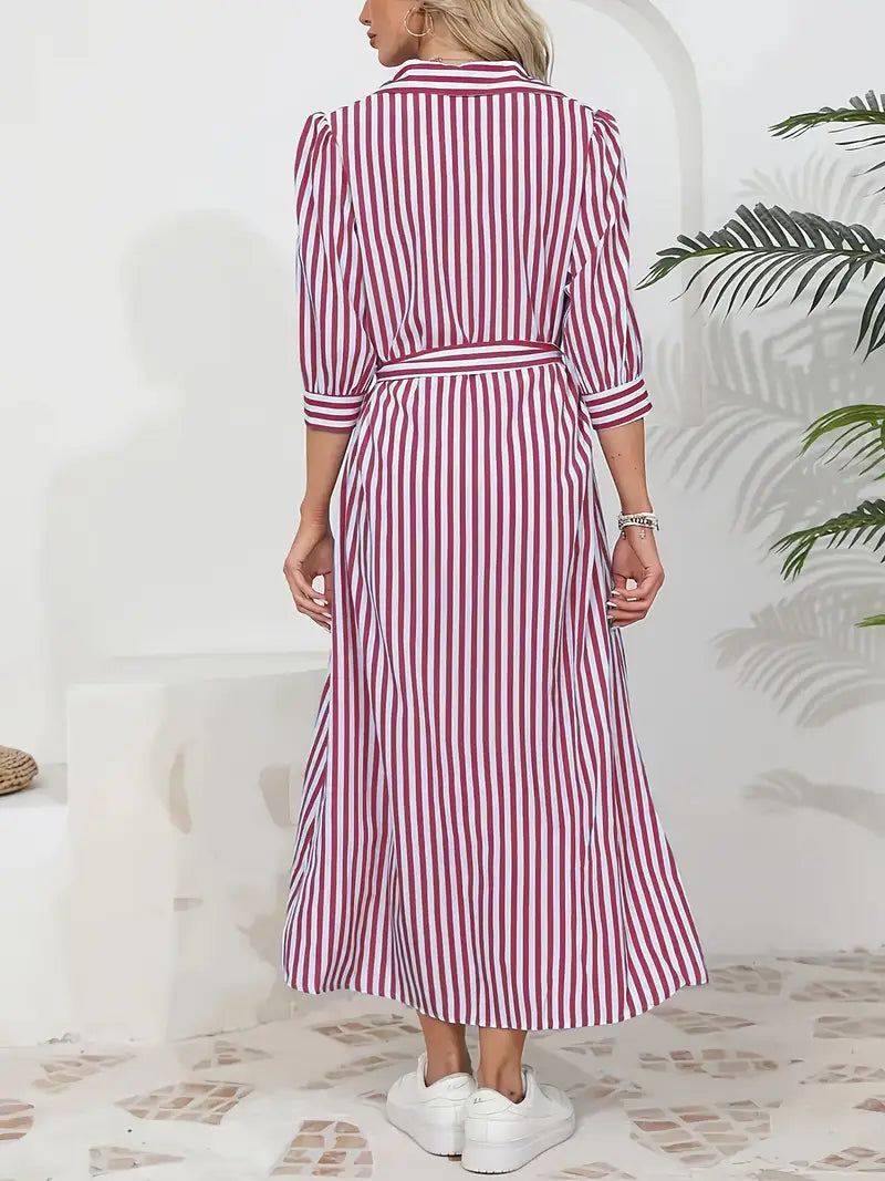 Kimberly Benn | Belted Striped Shirt Dress