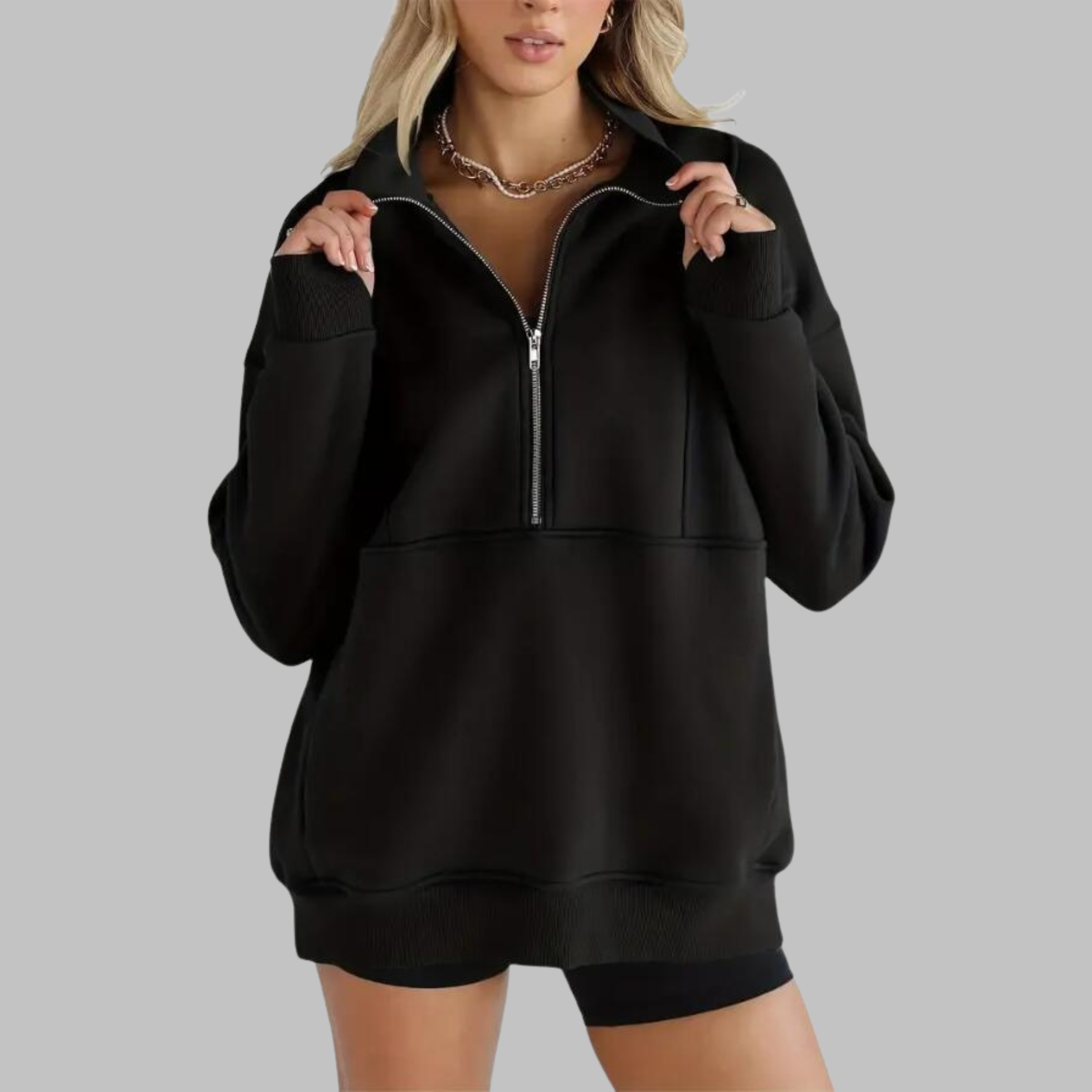 Kimberly Benn | Comfy Collar Half Zip Oversized Long Sleeve Sweatshirt