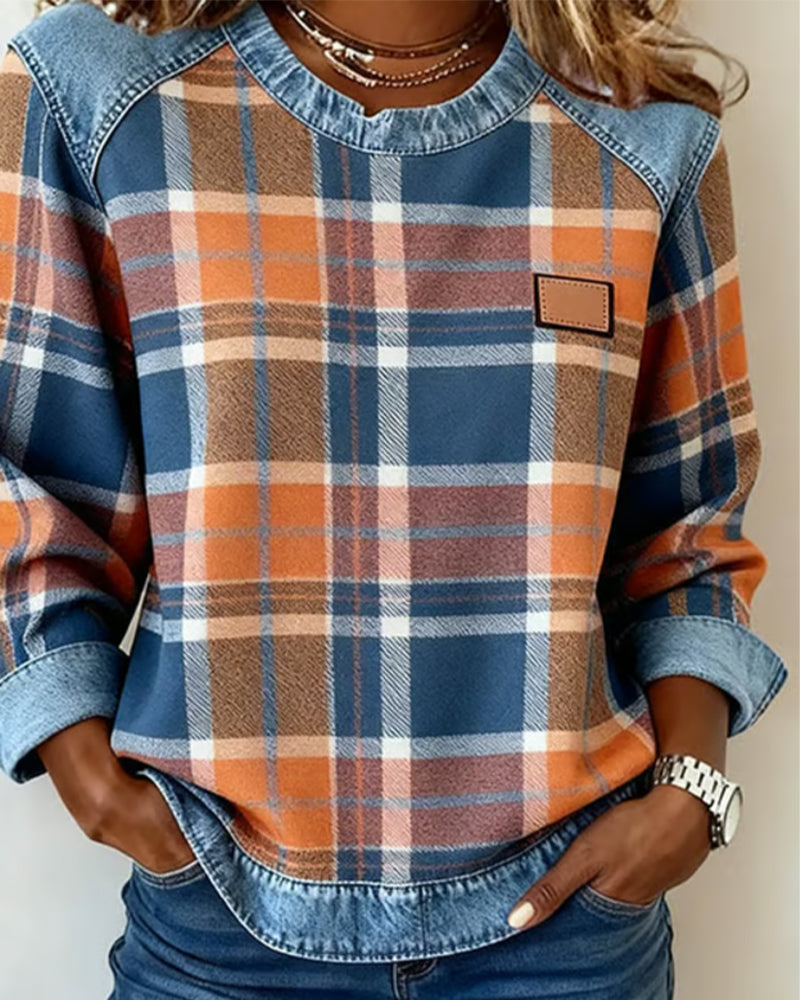Kimberly Benn | Sweatshirt With Checkered Patchwork