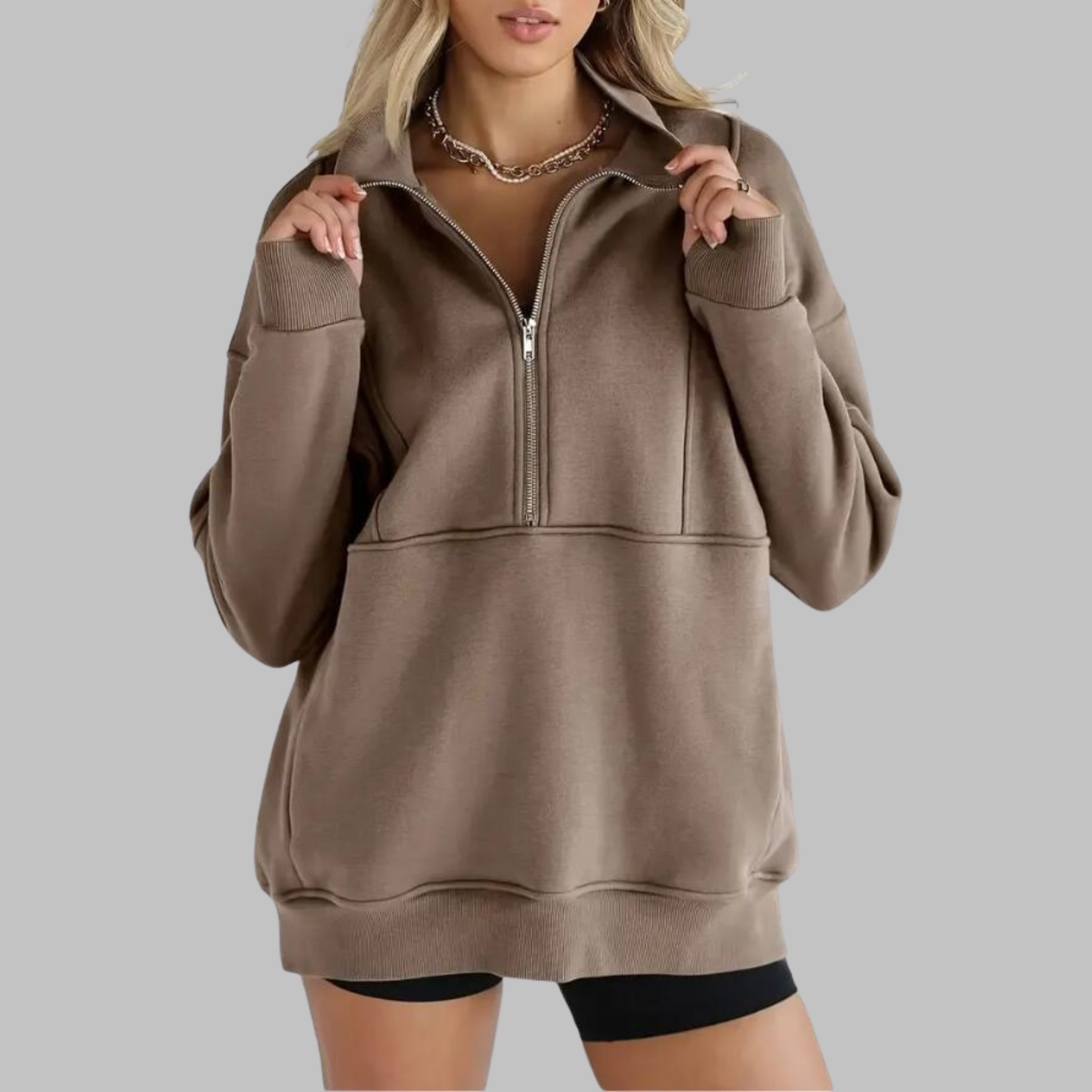 Kimberly Benn | Comfy Collar Half Zip Oversized Long Sleeve Sweatshirt