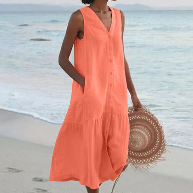 Kimberly Benn | Button-Front Sleeveless Beach Dress