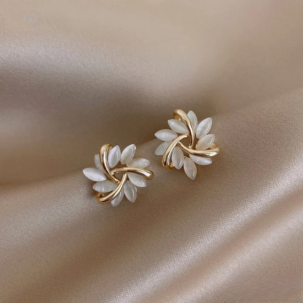 Kimberly Benn | Gold Earrings with Opal Flower Motifs