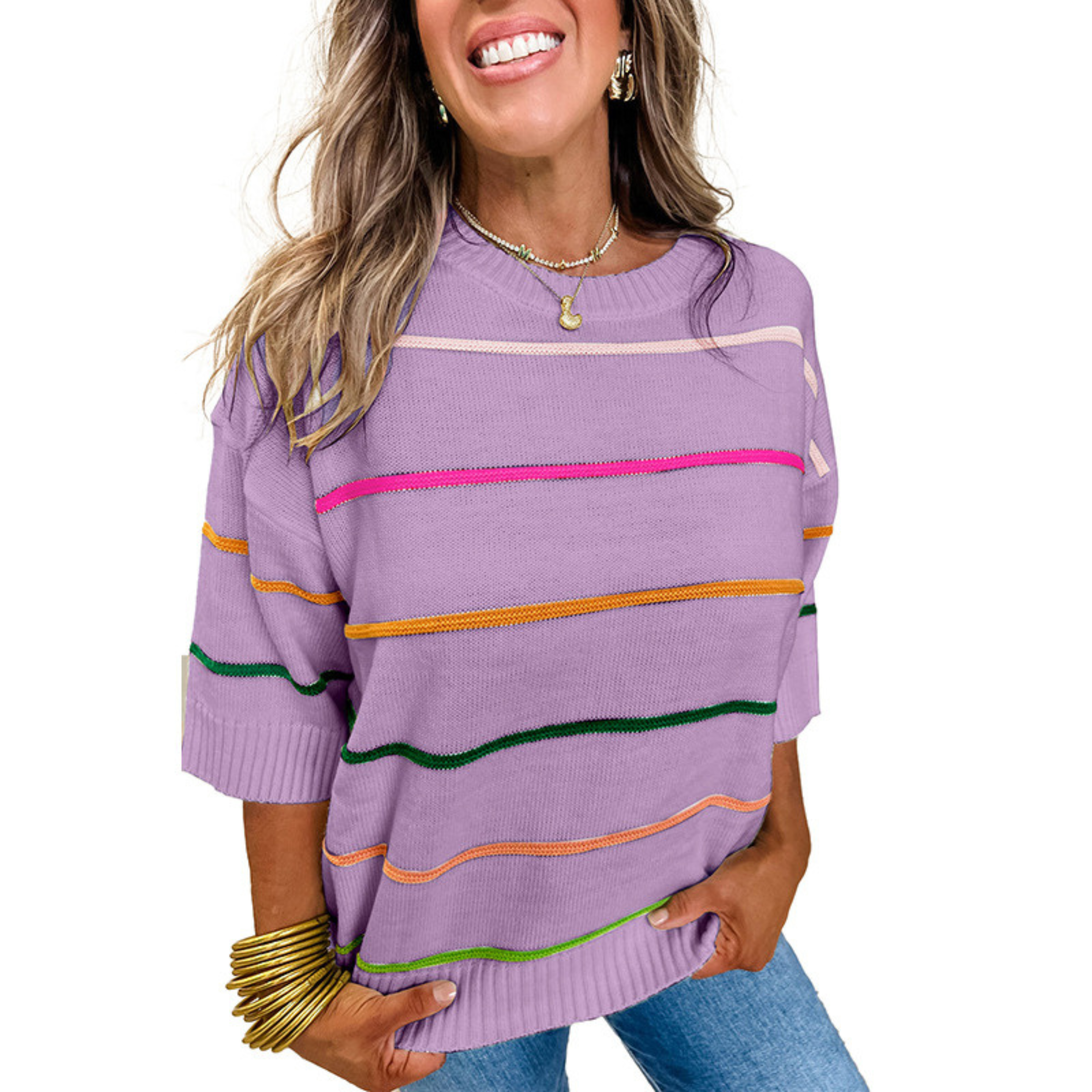 Kimberly Benn | Lightweight Striped Round Neck Top