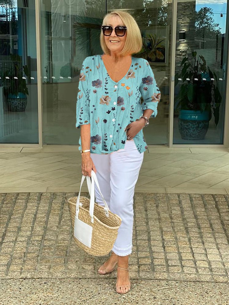 Kimberly Benn | Printed Button Tunic Top