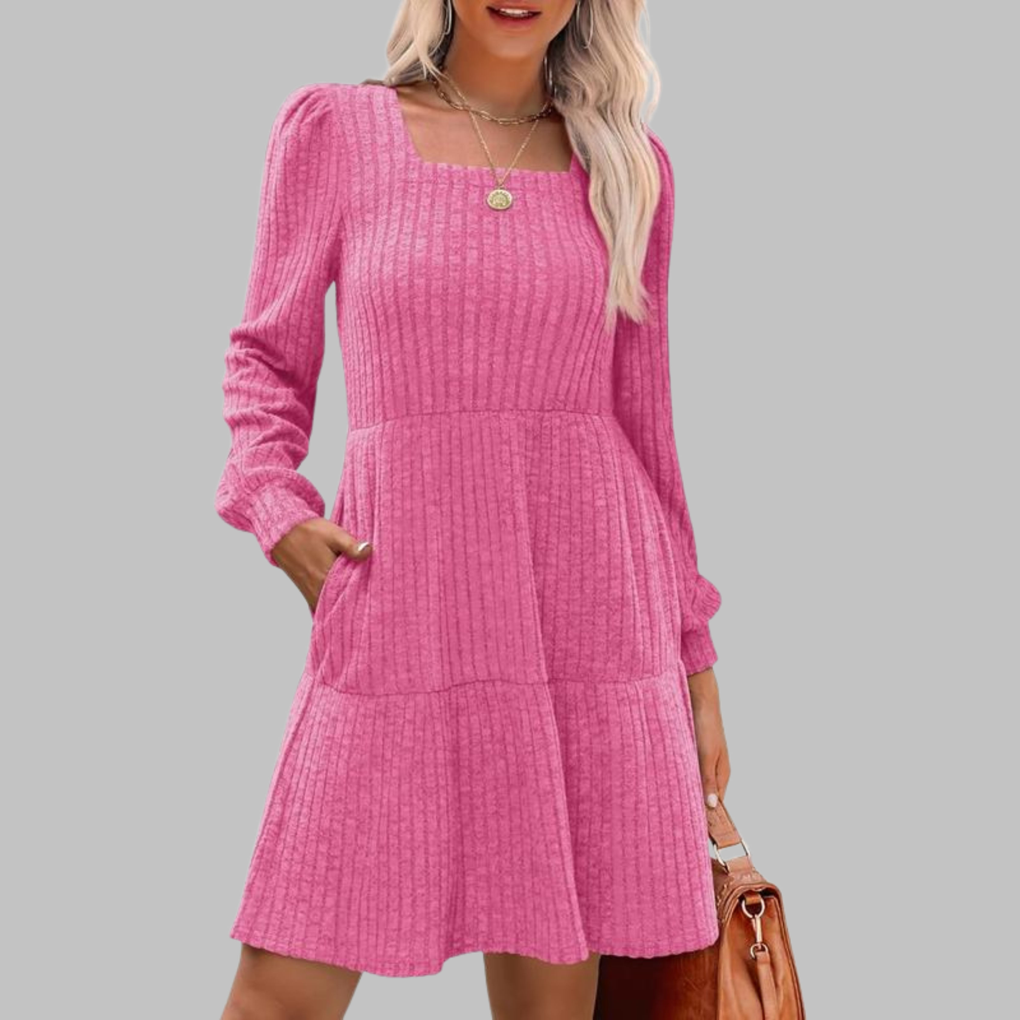 Kimberly Benn | Casual Square Neck Long Sleeve Midi Dress
