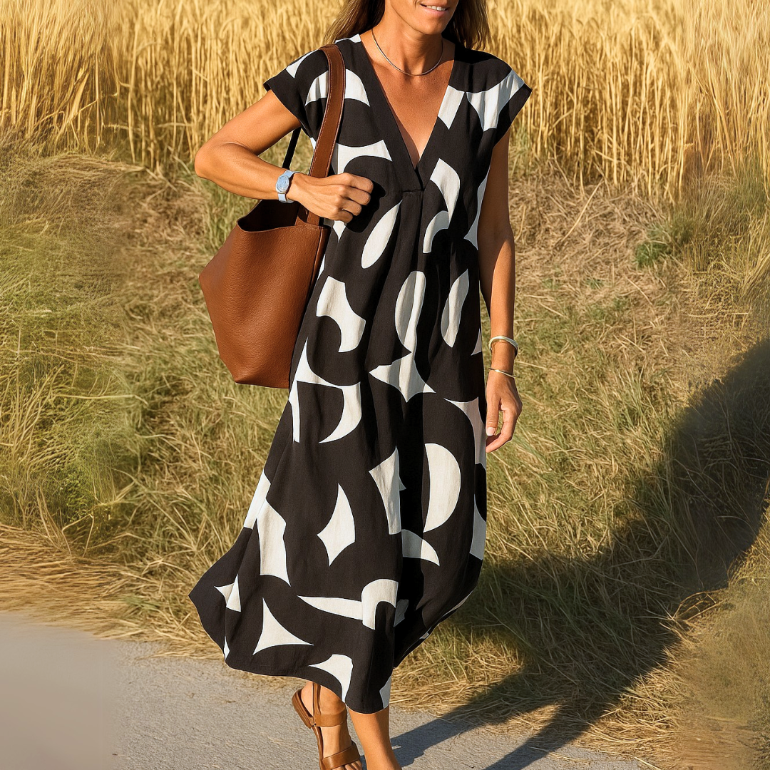 Kimberly Benn | Printed V-Neck Maxi Dress