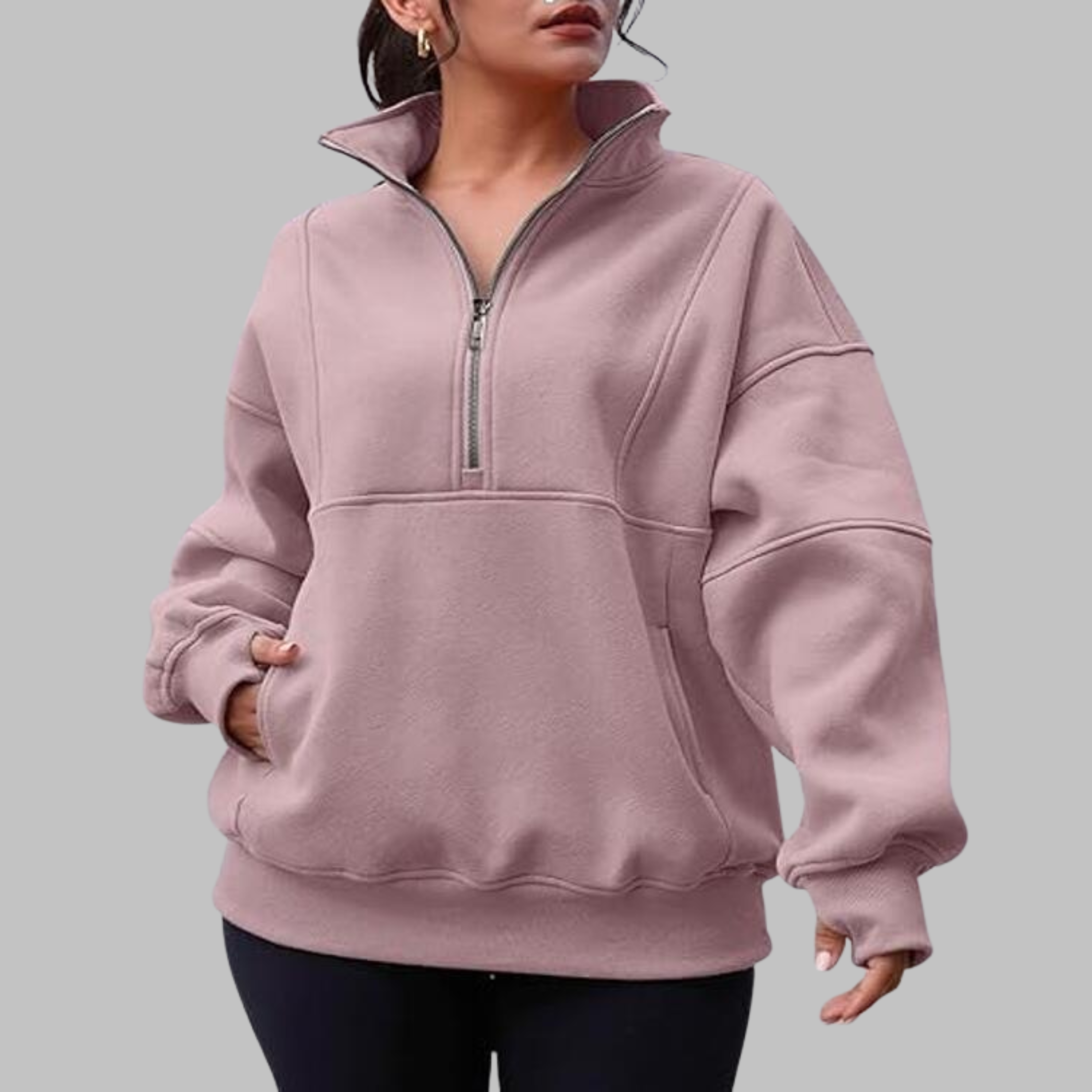 Kimberly Benn | Comfy Collar Half Zip Oversized Long Sleeve Sweatshirt