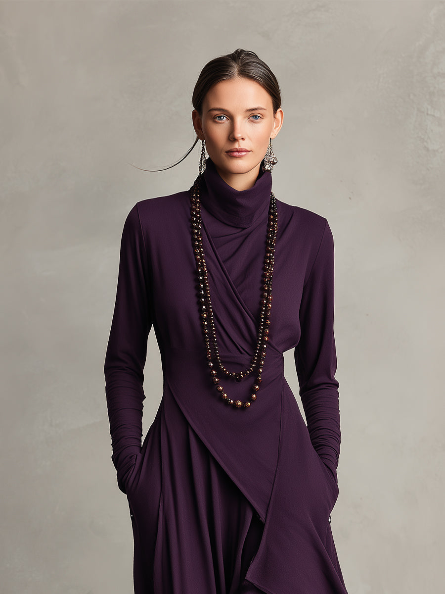 Kimberly Benn | Asymmetrical Maxi Knit Dress With Roll Neck
