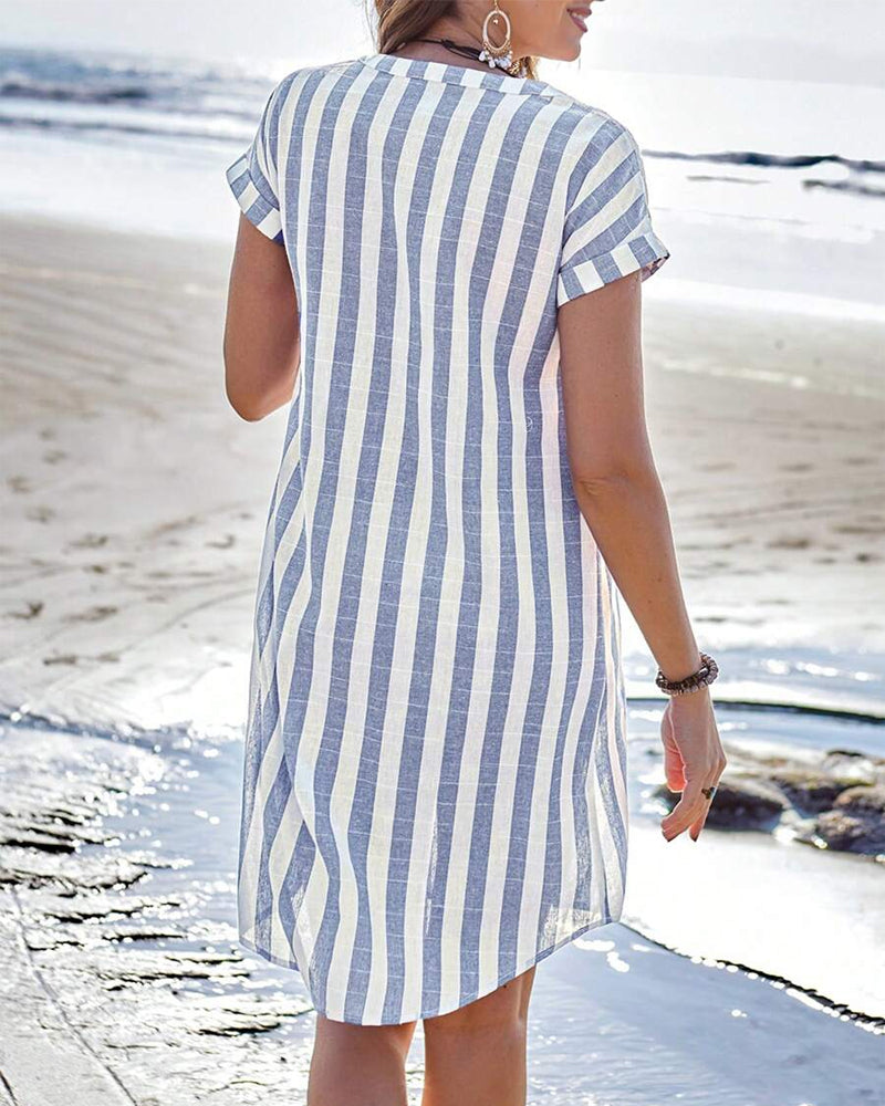 Kimberly Benn | Elegant Striped Button Midi Dress