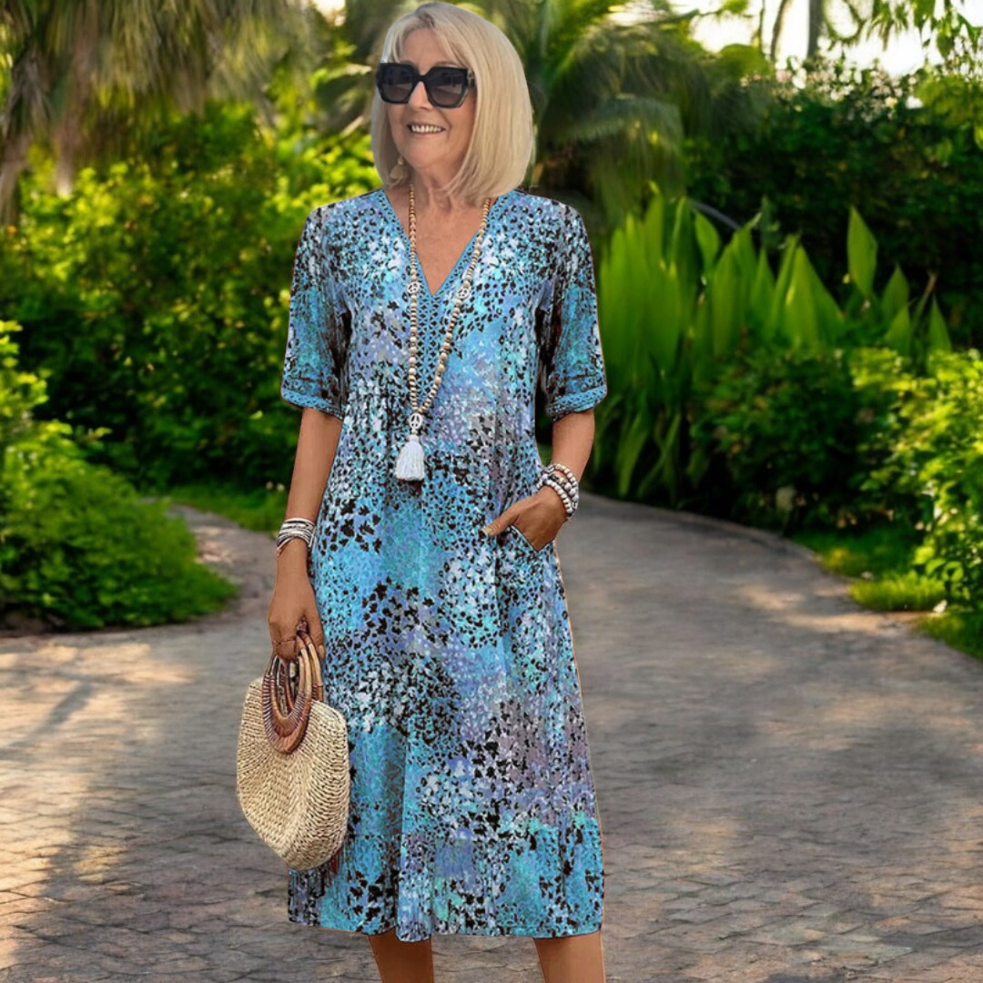 Kimberly Benn | Printed V-Neck Midi Dress