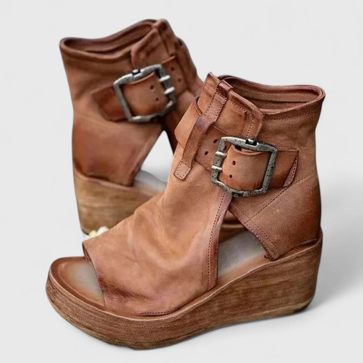 Kimberly Benn | Bold Buckle Wedge Sandals