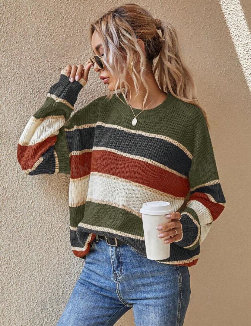 Kimberly Benn | Casual Striped Long Sleeve Round Neck Sweater