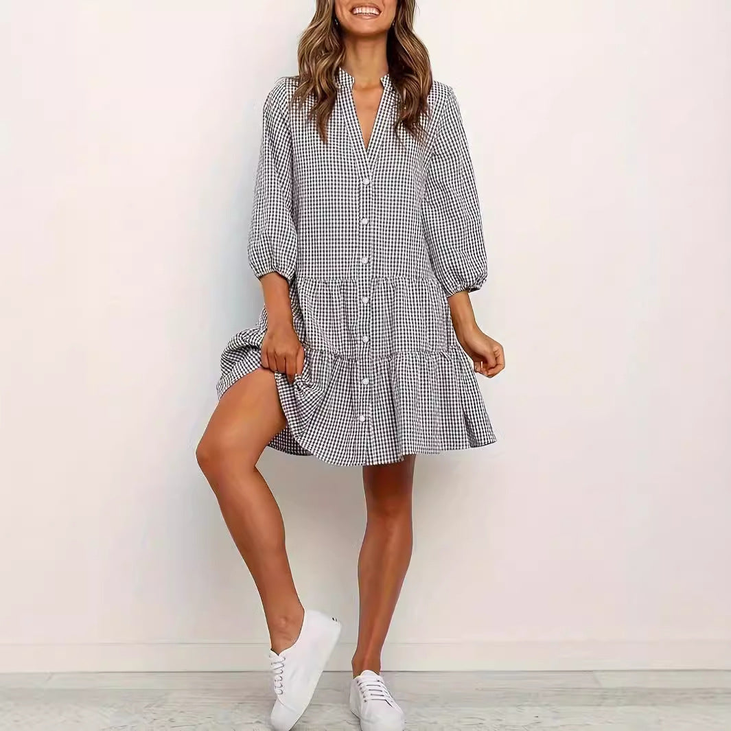 Kimberly Benn | Classic Button Front Ruffle Hem Mini Dress