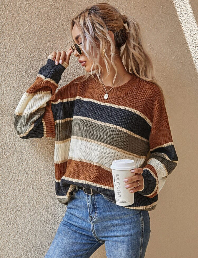 Kimberly Benn | Casual Striped Long Sleeve Round Neck Sweater
