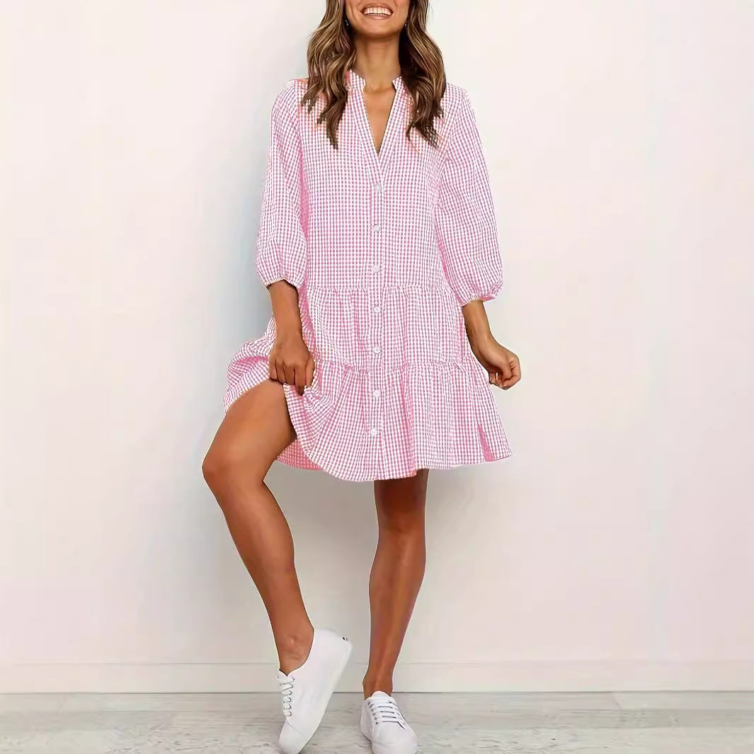 Kimberly Benn | Classic Button Front Ruffle Hem Mini Dress