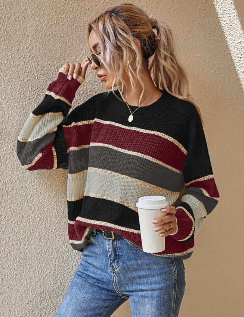 Kimberly Benn | Casual Striped Long Sleeve Round Neck Sweater