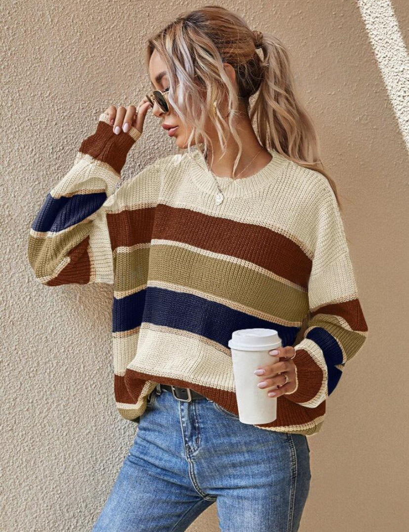 Kimberly Benn | Casual Striped Long Sleeve Round Neck Sweater