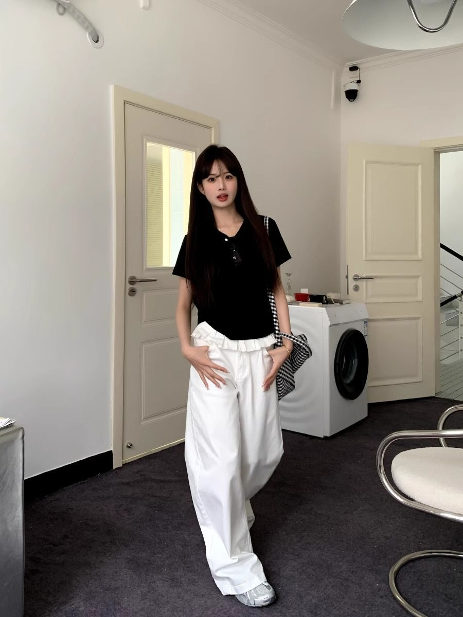 Kimberly Benn | Elegant Lace-Trimmed Wide-Leg Jeans