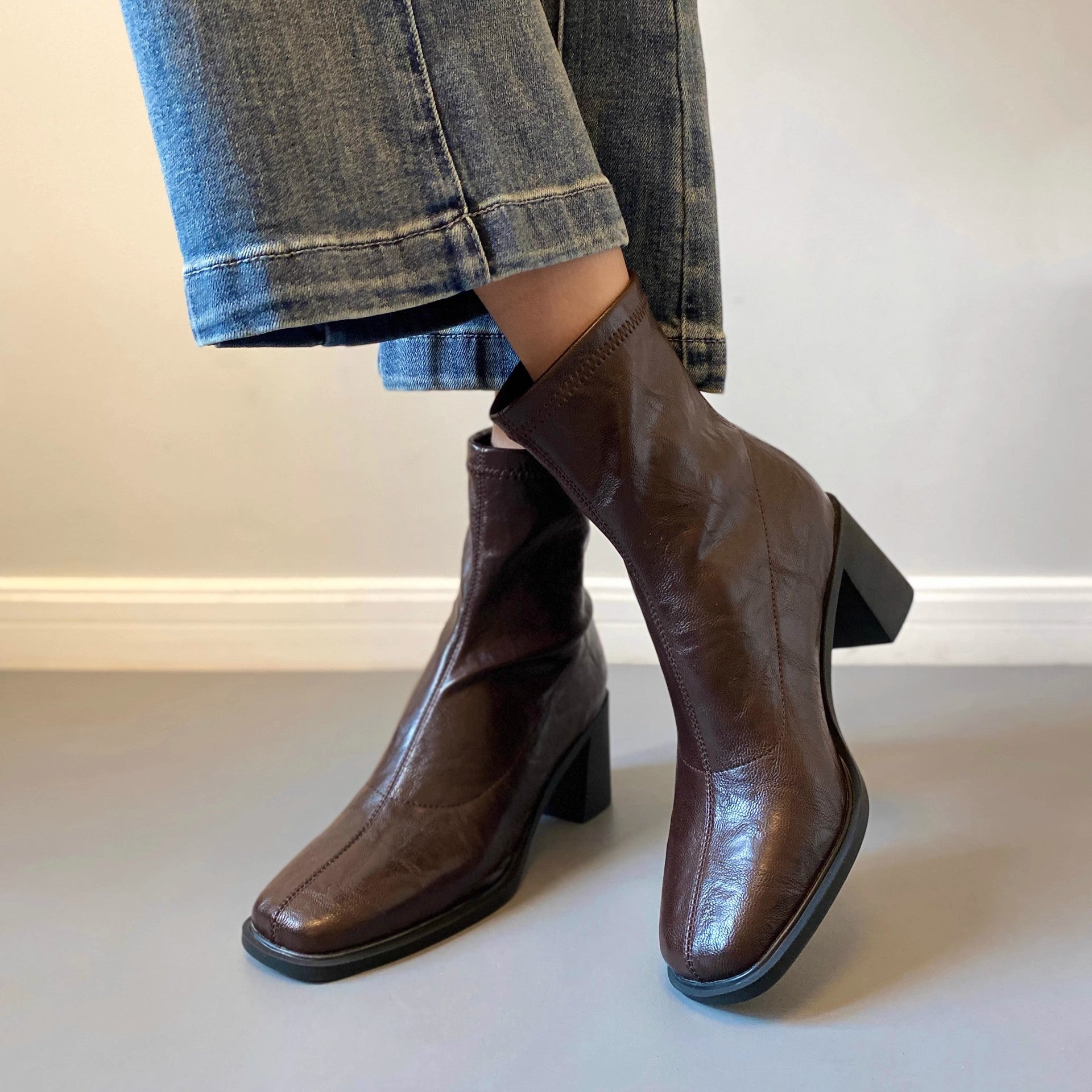 Kimberly Benn | Square-Toe Block Heel Boots
