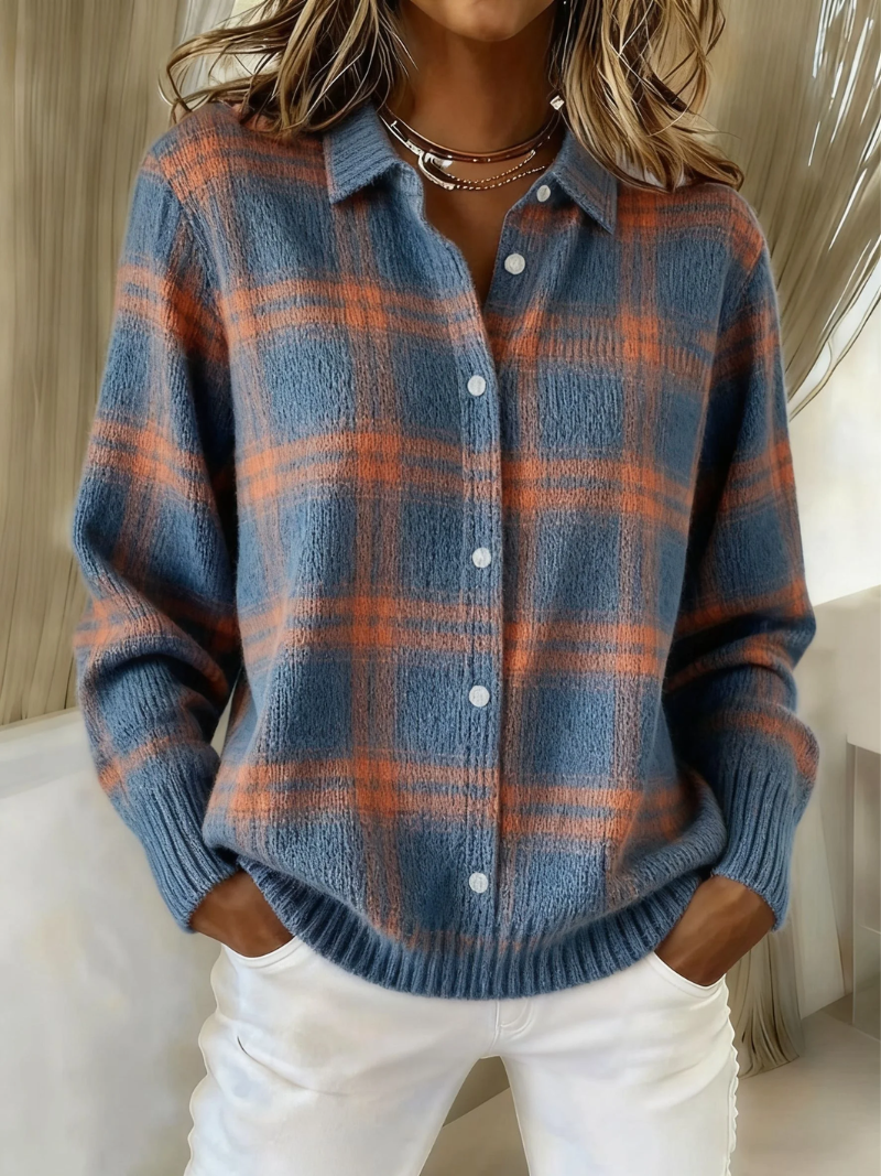 Kimberly Benn | Soft Hoodie Blouse With Check Pattern