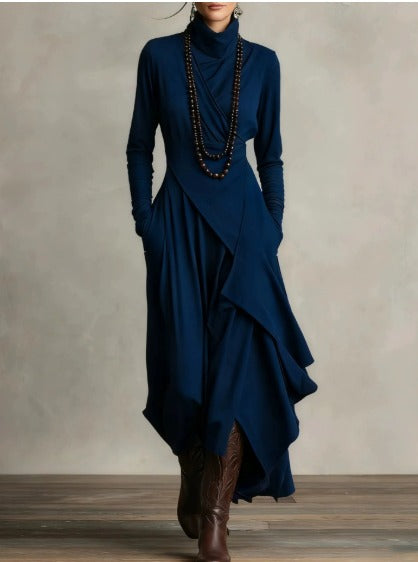 Kimberly Benn | Asymmetrical Maxi Knit Dress With Roll Neck