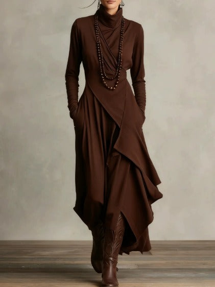 Kimberly Benn | Asymmetrical Maxi Knit Dress With Roll Neck