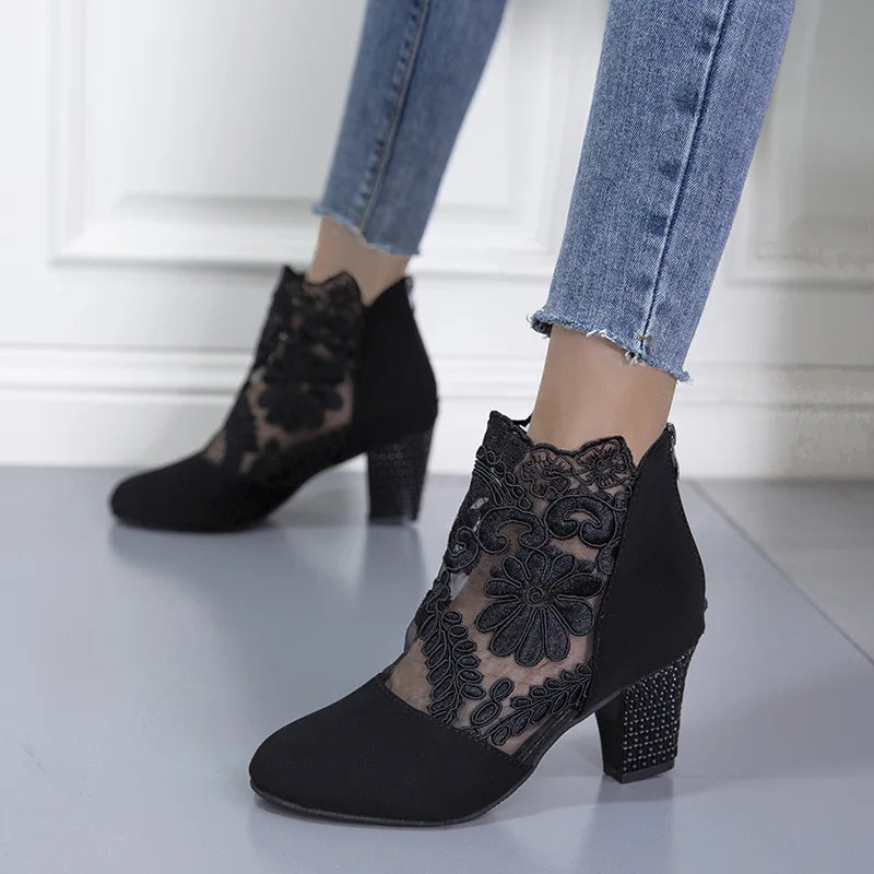 Kimberly Benn | Elegant Lacy High Heels Mesh Boots
